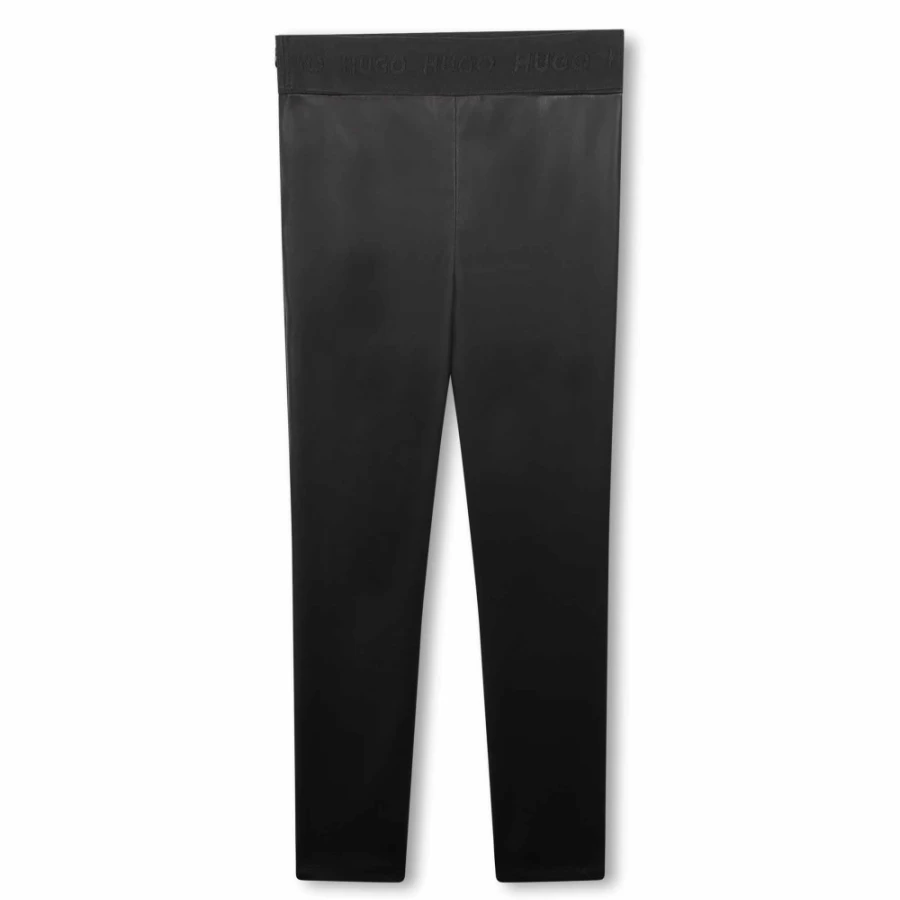 HUGO Black Coated Leggings for Girls - High-Shine Fashion Leggings