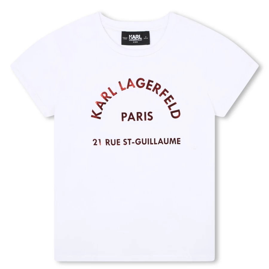 KARL LAGERFELD KIDS Girls' White Flocked Short-Sleeved T-Shirt