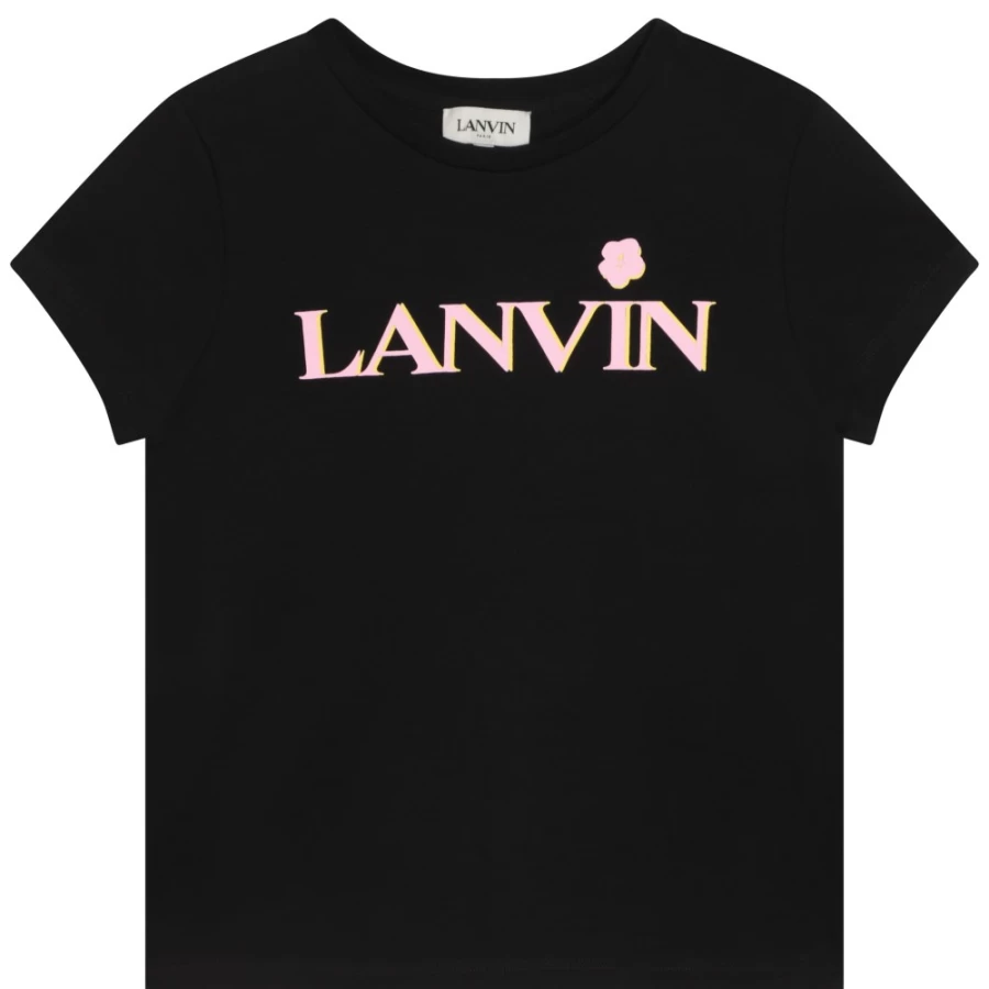 LANVIN Girls Black Printed Cotton T-Shirt for Kids