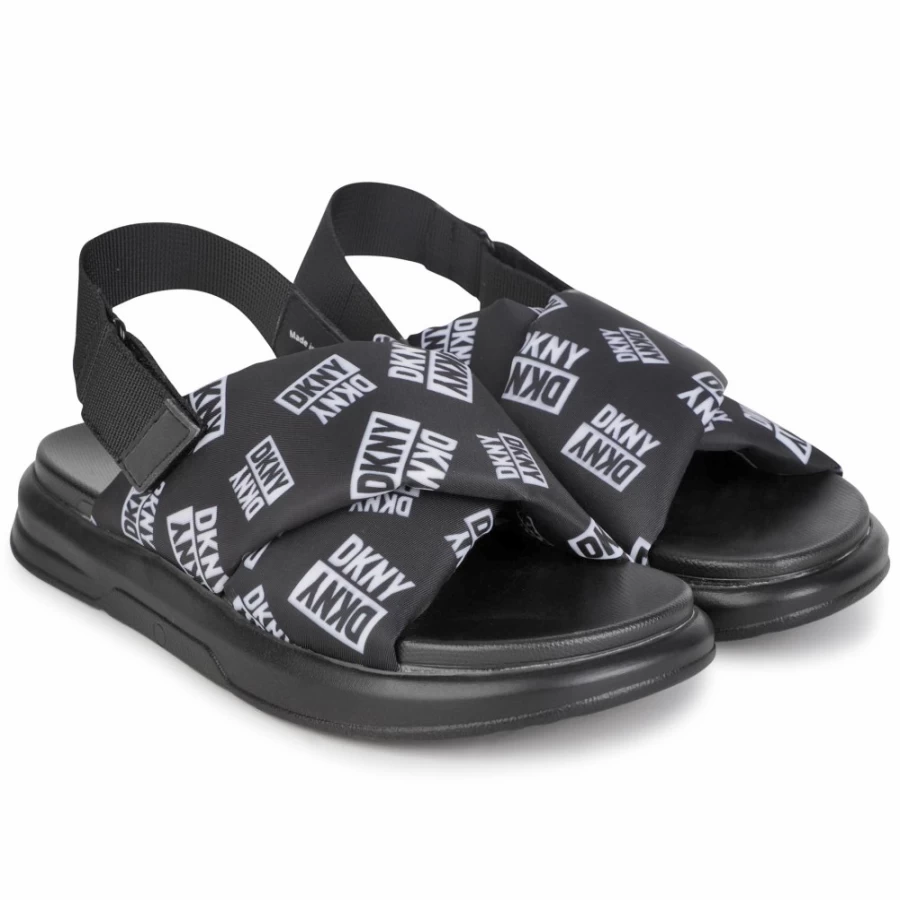 DKNY Black Padded Sandals for Girls - Comfortable & Stylish Footwear