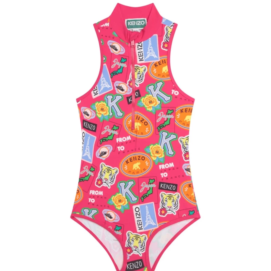 KENZO KIDS Girls Fuschia Swimming Costume for Kids - Stylish Swimwear for Girls