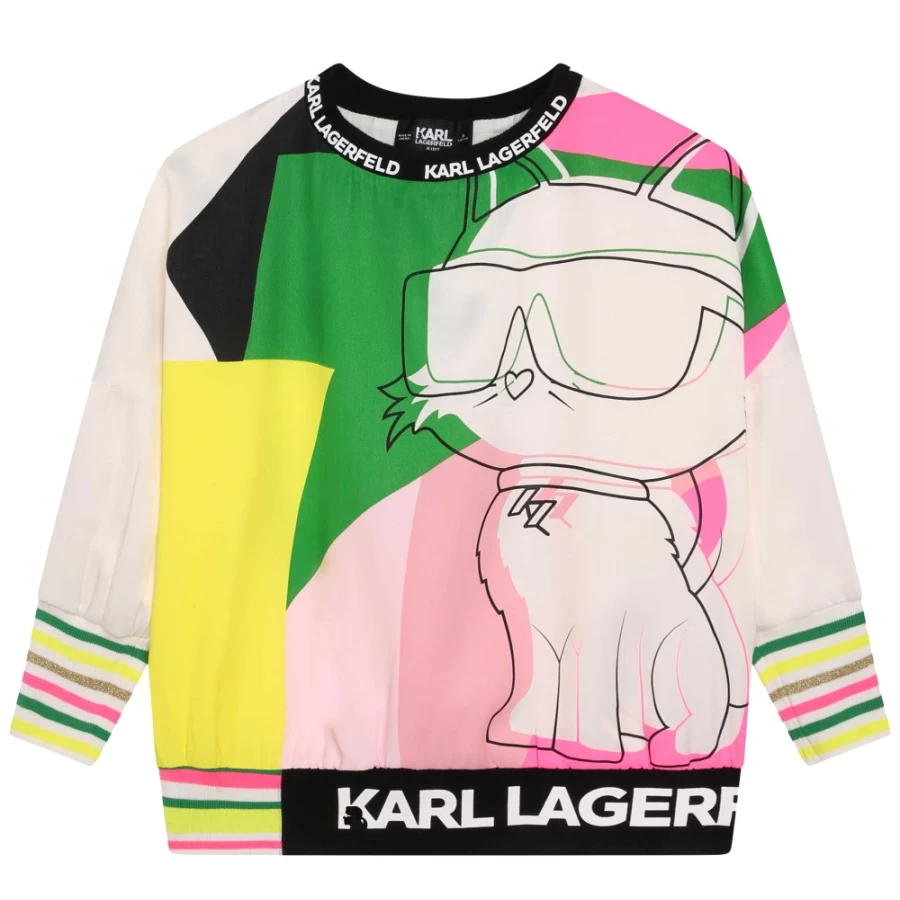 KARL LAGERFELD KIDS Girls' Off White Printed Sweatshirt with Unique Design