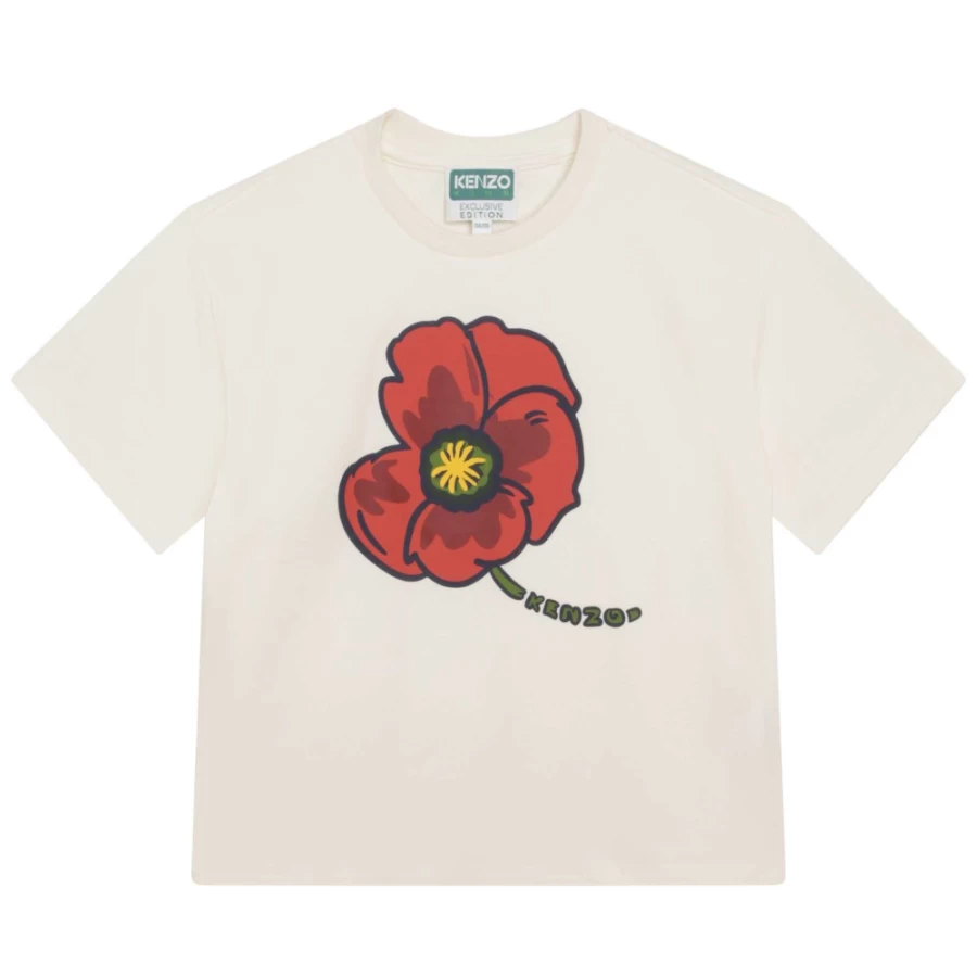 KENZO KIDS Girls' Cream Short Sleeve Tee-Shirt | Casual Cotton Top for Kids