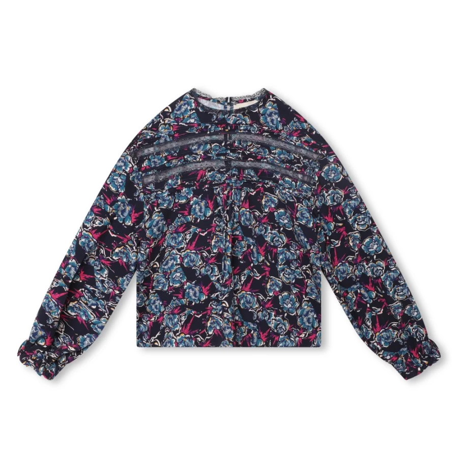 ZADIG & VOLTAIRE Navy Lace-Detail Blouse for Girls - Floral Patterned Top