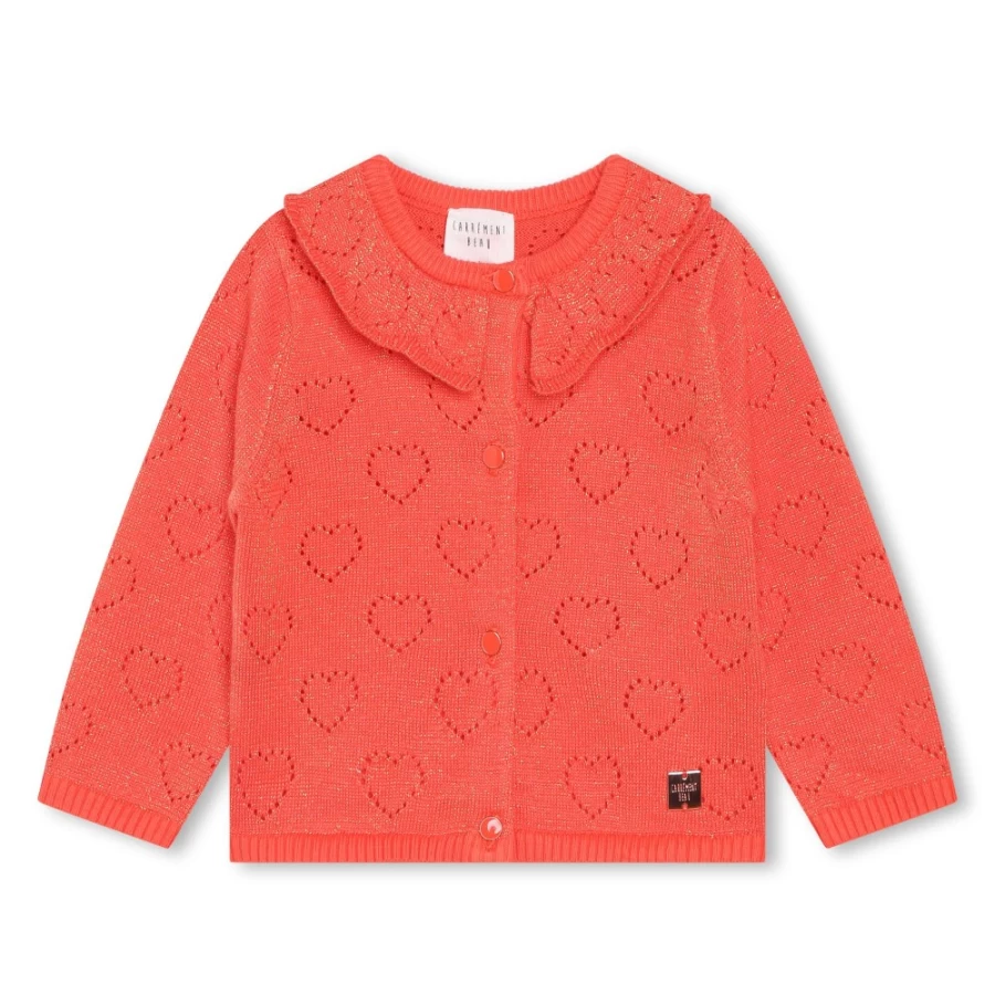 CARREMENT BEAU Peach Knitted Heart Cardigan for Girls - Stylish & Cozy