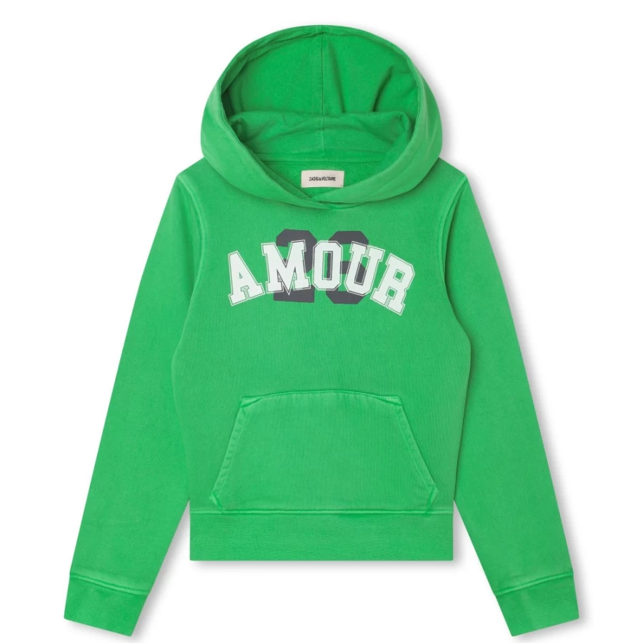 ZADIG & VOLTAIRE Girls' Lime Hooded Fleece Sweatshirt for Kids
