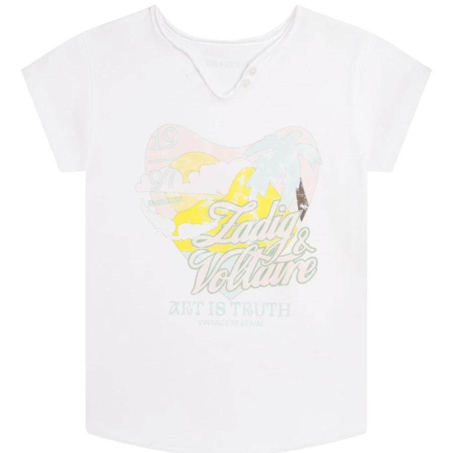 ZADIG & VOLTAIRE Girls' White Short-Sleeved Cotton T-Shirt for Casual Wear