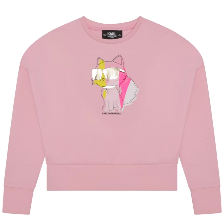 KARL LAGERFELD KIDS Girls Pink Washed Printed Sweatshirt
