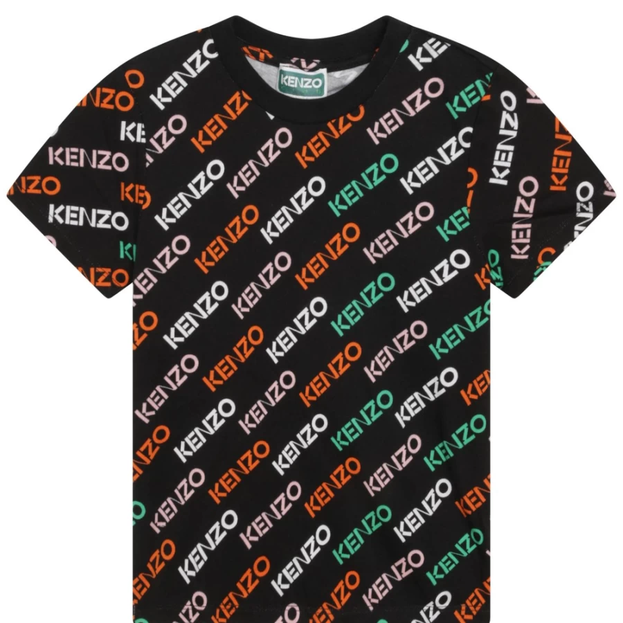KENZO KIDS Girls Black Short Sleeve T-Shirt | Casual Cotton Tee for Kids