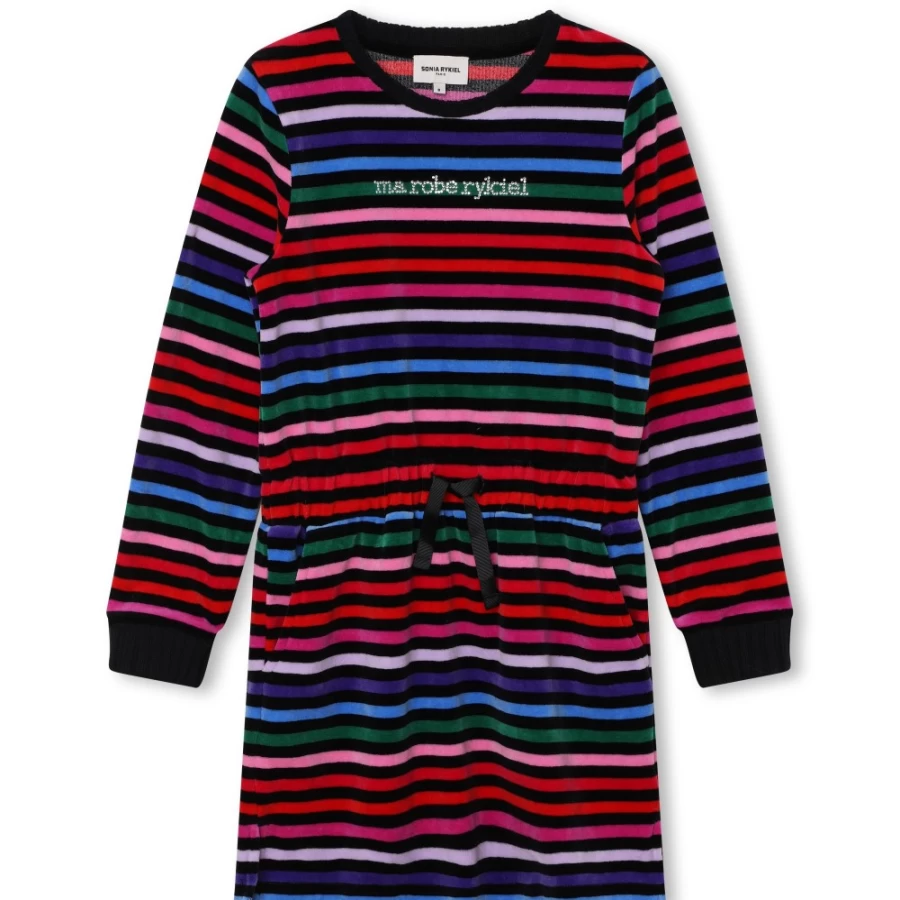 SONIA RYKIEL Girls' Striped Velvet Dress - Elegant & Comfortable Velour Party Wear
