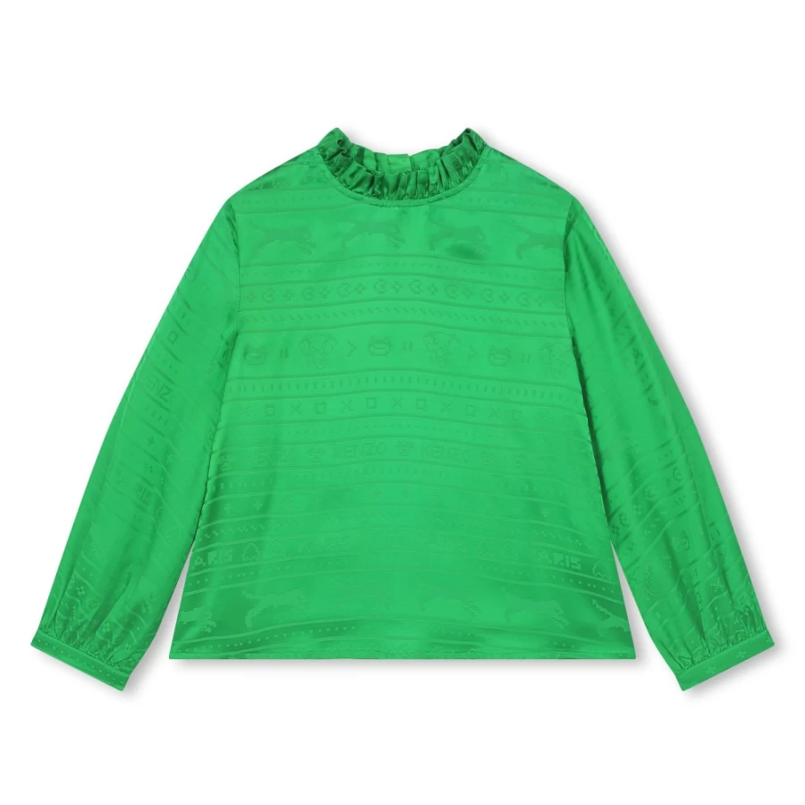 KENZO KIDS Girl's Lime Woven Pattern Blouse for Stylish Outfits