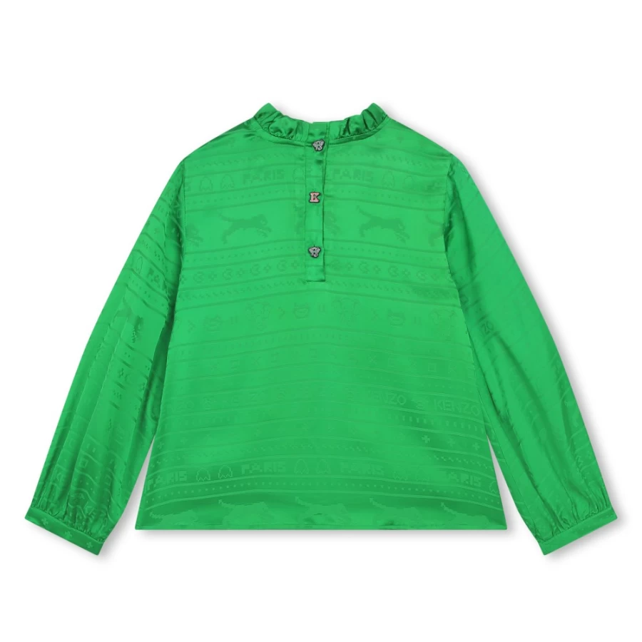 KENZO KIDS Girl's Lime Woven Pattern Blouse for Stylish Outfits
