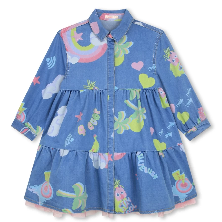 BILLIEBLUSH Denim Blue Denim Dress With Petticoat for Girls