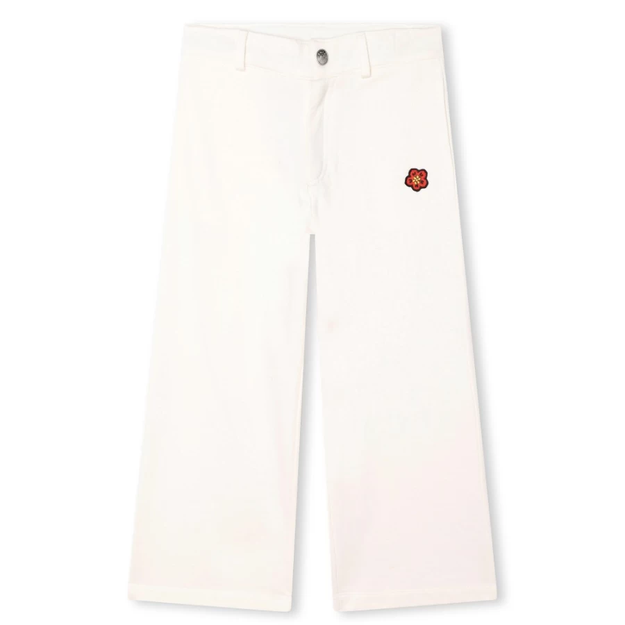 KENZO KIDS Girl's Ivory Embroidered Fleece Trousers for Comfort & Style