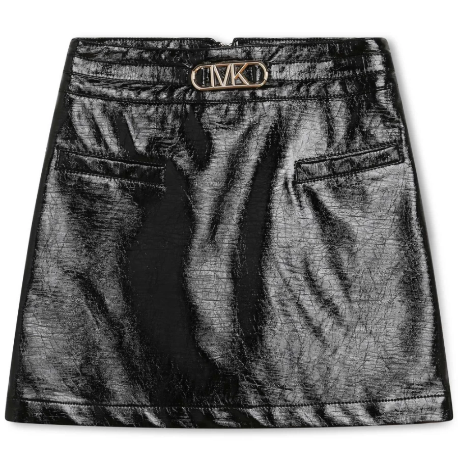 MICHAEL KORS Black Coated Zip-Up Skirt for Girls