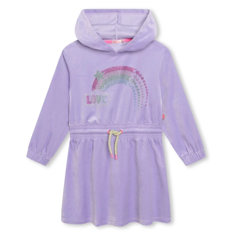 BILLIEBLUSH Lilac Velvet Hooded Dress for Girls - Elegant & Soft Kids Fashion