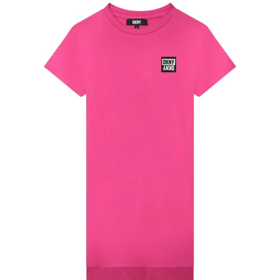 DKNY Girls' Raspberry Bi-Material T-Shirt Dress