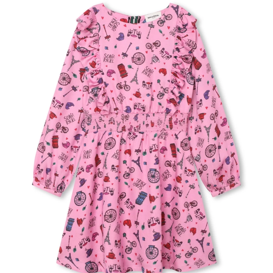SONIA RYKIEL Girls' Apricot Frilled Printed Dress - Floral Summer Dress for Kids