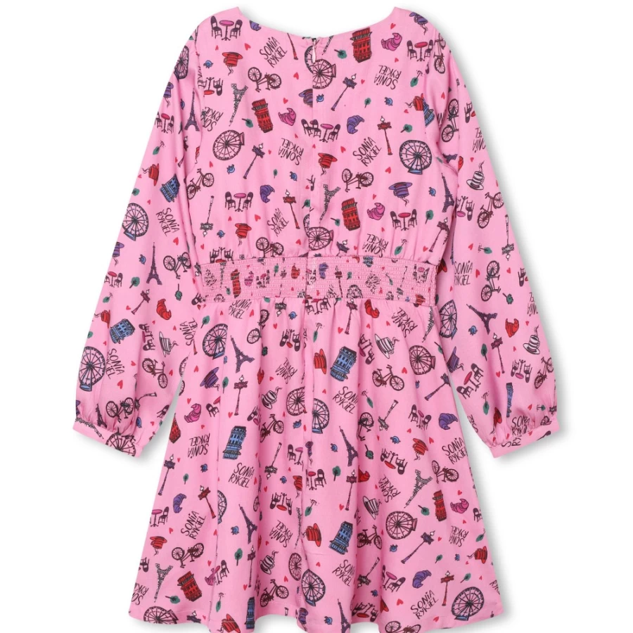 SONIA RYKIEL Girls' Apricot Frilled Printed Dress - Floral Summer Dress for Kids