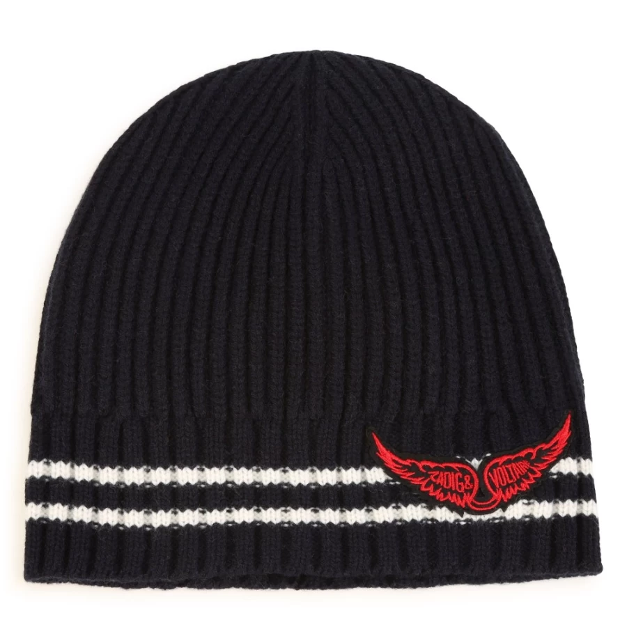 ZADIG & VOLTAIRE Navy Knitted Hat With Patch for Girls