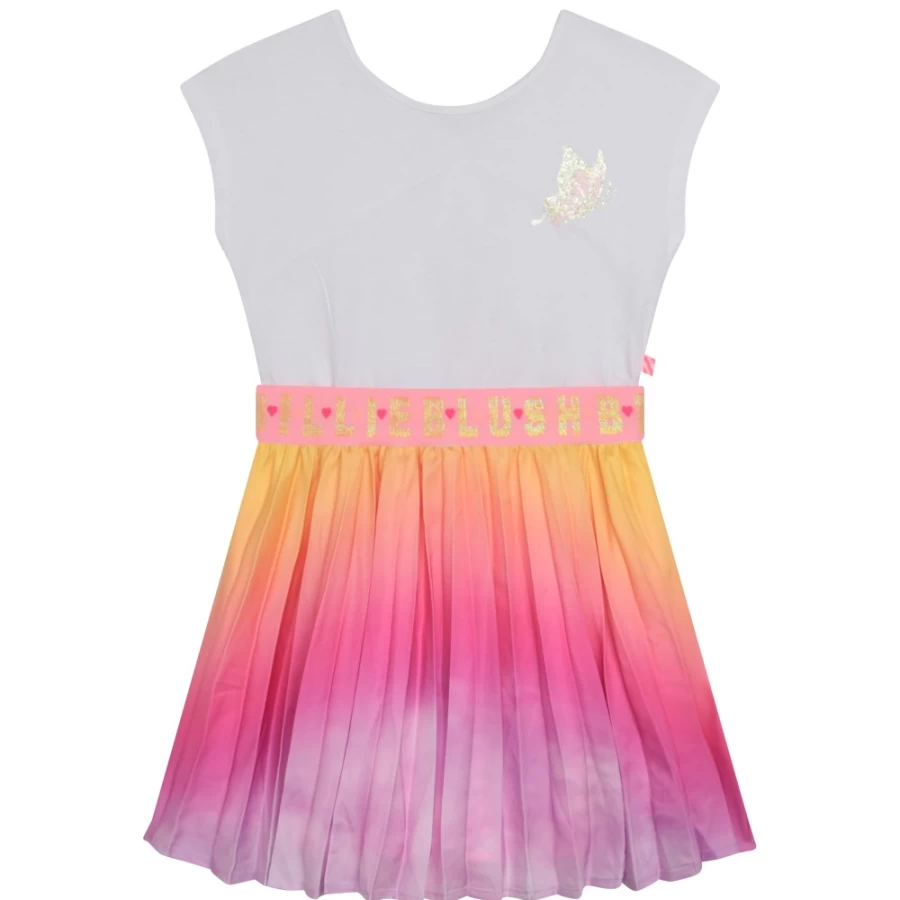 BILLIEBLUSH Girls' Multicoloured Short-Sleeved Pleated Dress - Flowy Casual Summer Dress for Kids