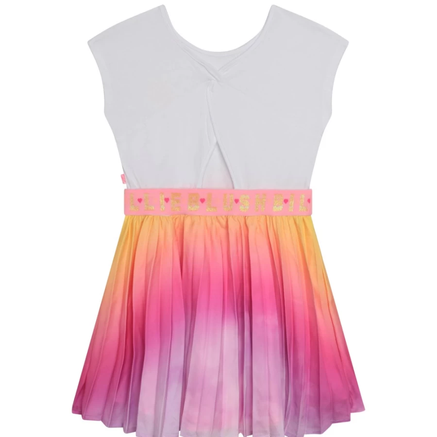 BILLIEBLUSH Girls' Multicoloured Short-Sleeved Pleated Dress - Flowy Casual Summer Dress for Kids