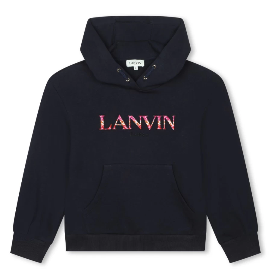 LANVIN Girls Navy Fleece Sweatshirt - Cozy Pullover for Kids