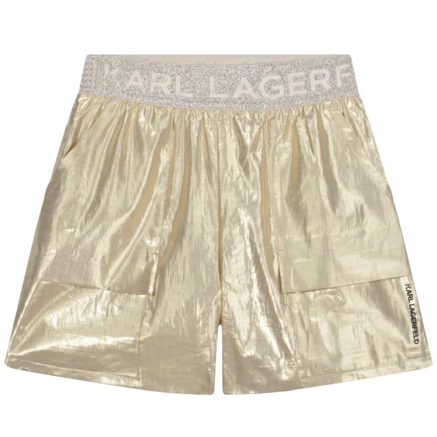 KARL LAGERFELD KIDS Girls Gold Yellow Metallic Lined Shorts for Stylish Comfort
