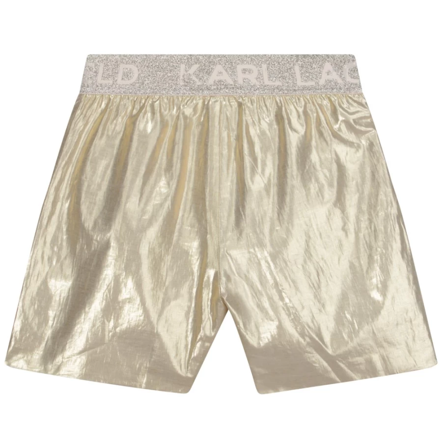 KARL LAGERFELD KIDS Girls Gold Yellow Metallic Lined Shorts for Stylish Comfort